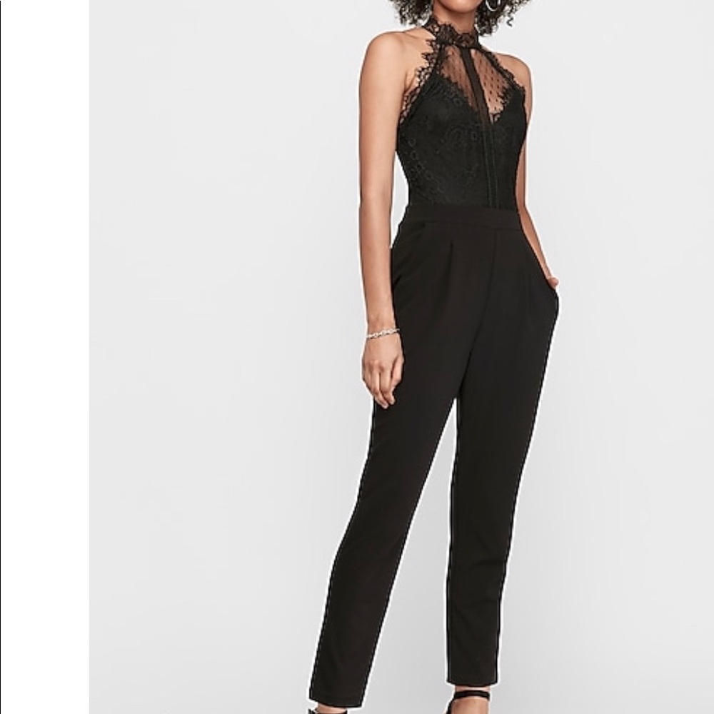 Express halter neck lace jumpsuit